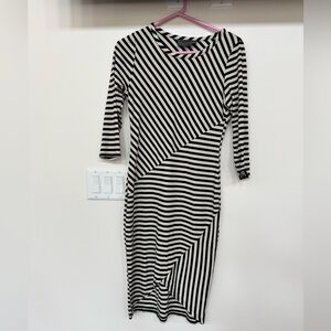 Sunday in Brooklyn Asymmetrical Black and White Striped Dress